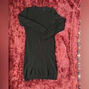Barbour Black 100% Wool Crew Neck ribbed patterns Sweater mini dress